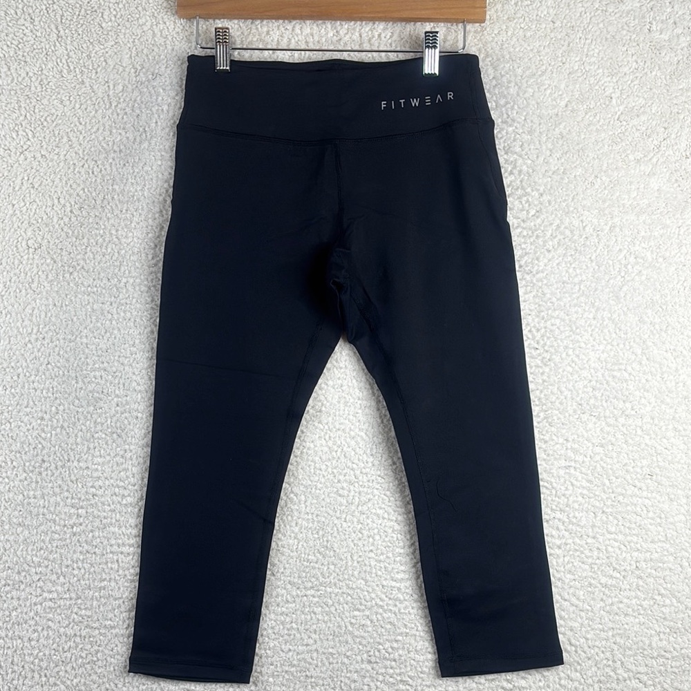 NWT Fitwear Womens Black High Waist Pull On Drawstring Cropped Legging M MEDIUM